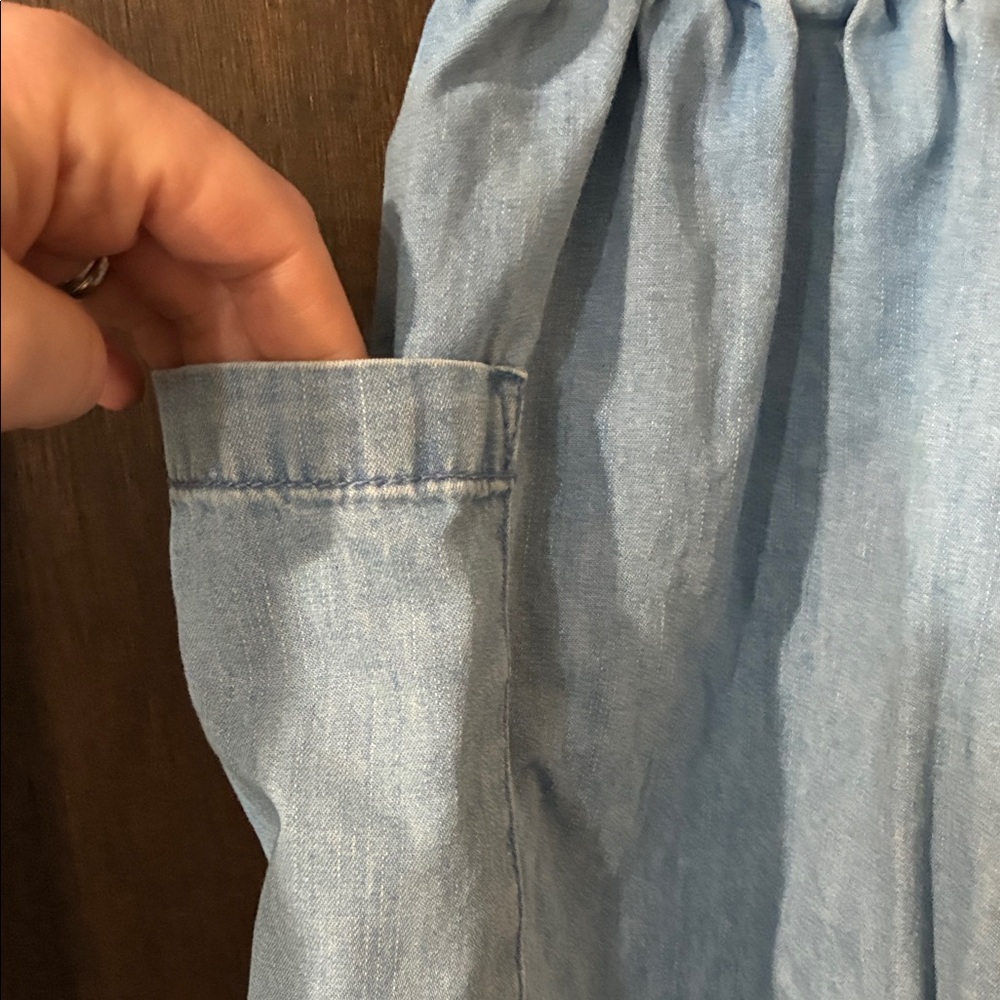 Hanna Andersson Light Blue A-Line Chmabray Skirt with Floral Embroidery - Picture 5 of 6